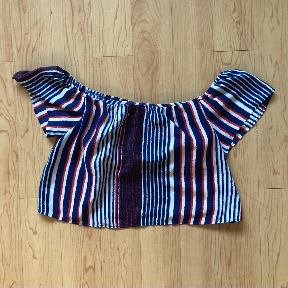 Striped cropped off the shoulder top